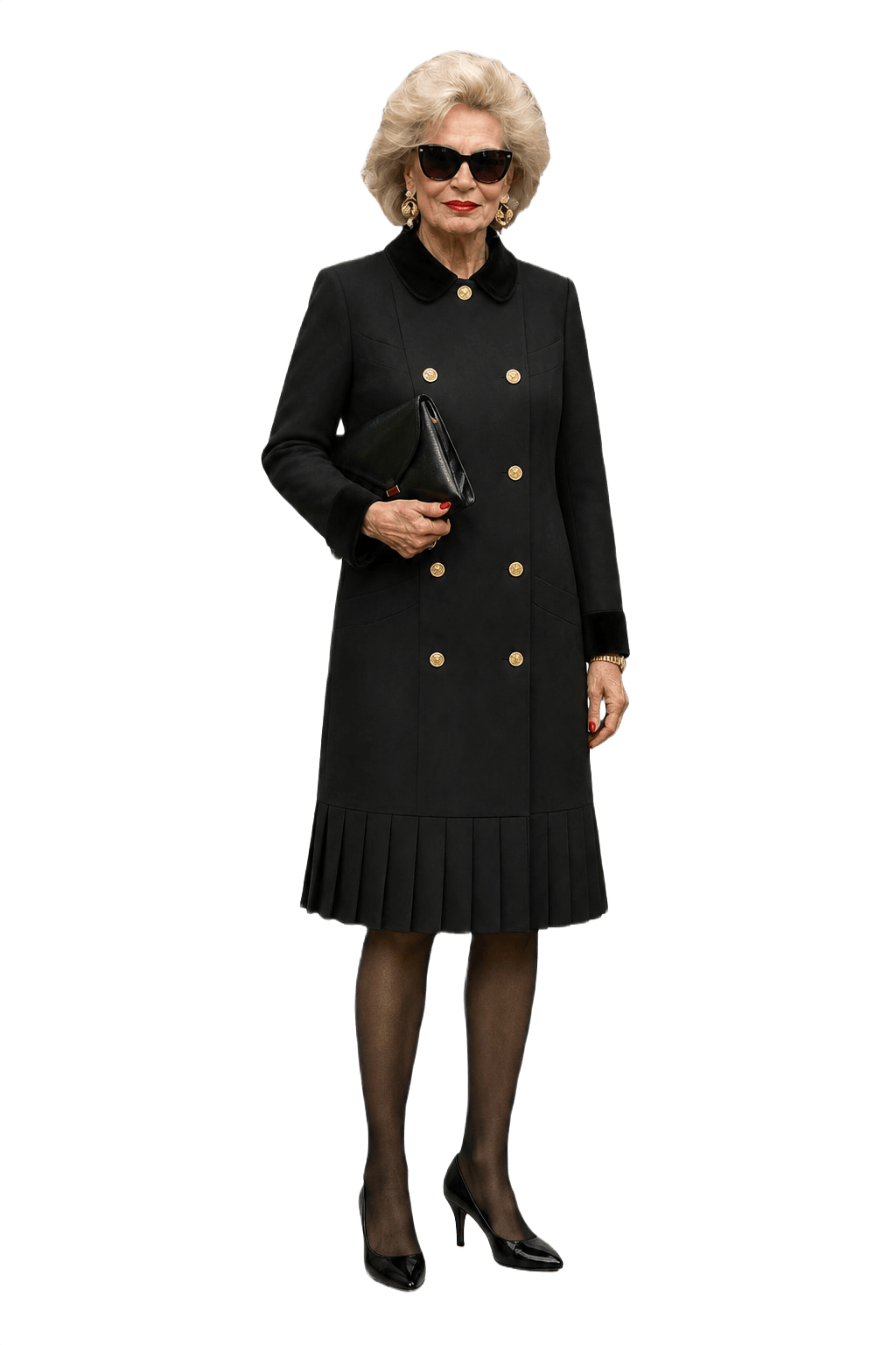 1980s Black Wool Blend Dress - Model