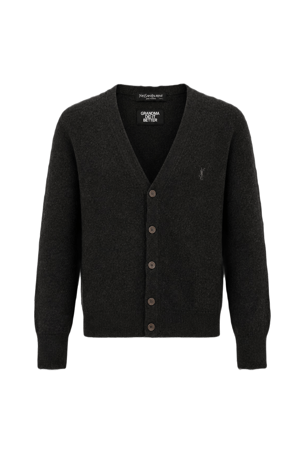 1980s Dark Charcoal Grey Wool Blend Cardigan - Front View
