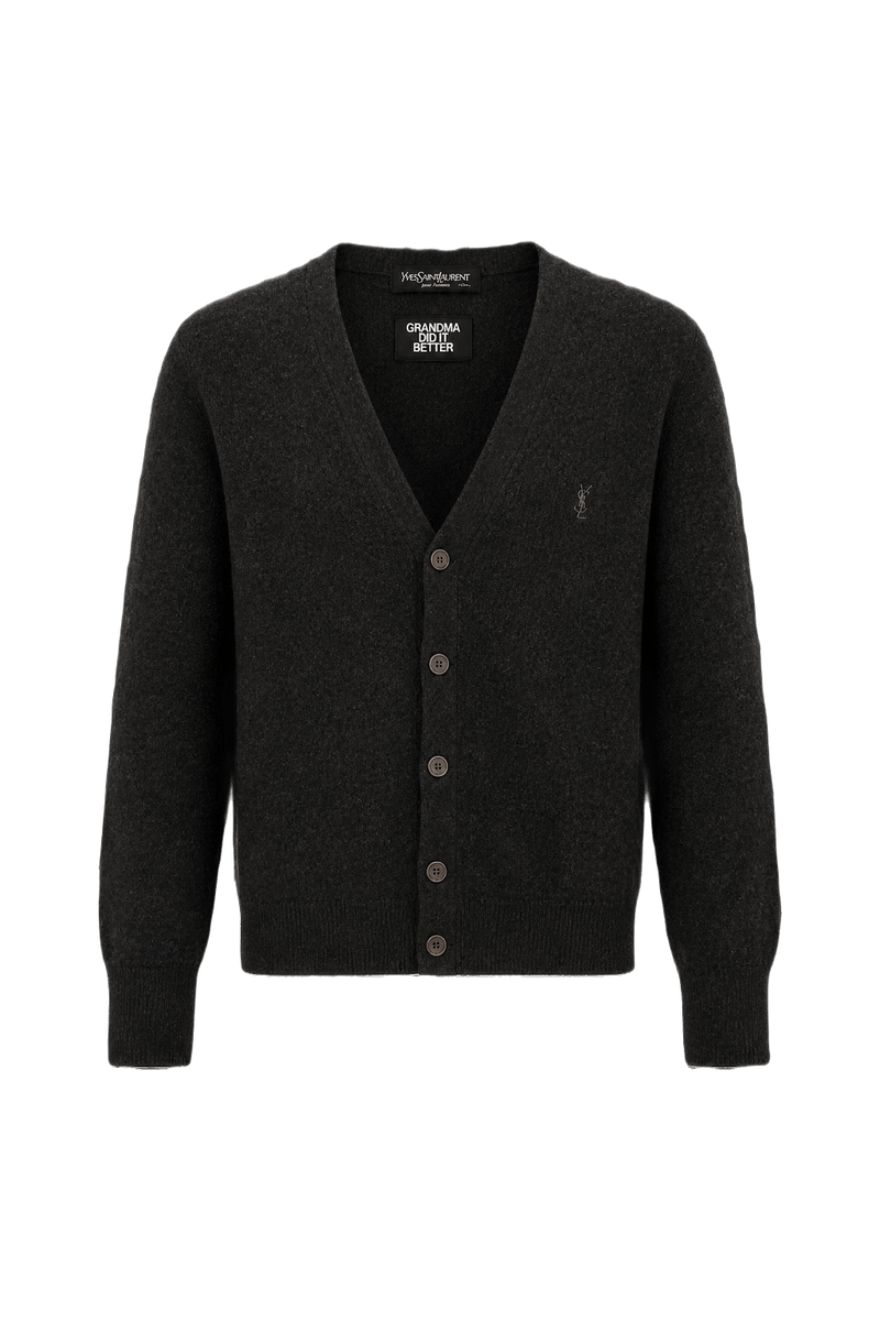 1980s Dark Charcoal Grey Wool Blend Cardigan - Front View