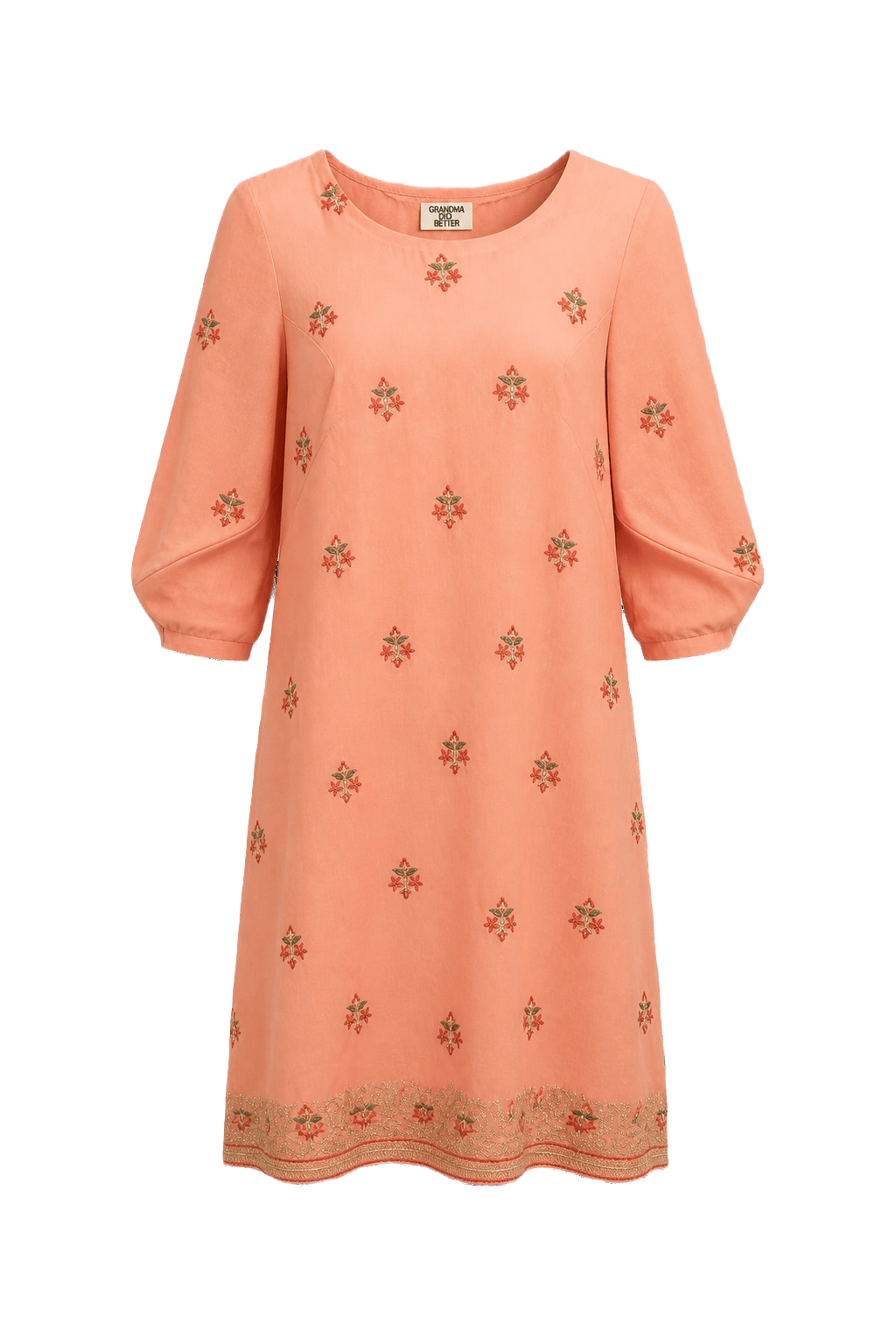 1970s Peach Cotton Dress - Front View