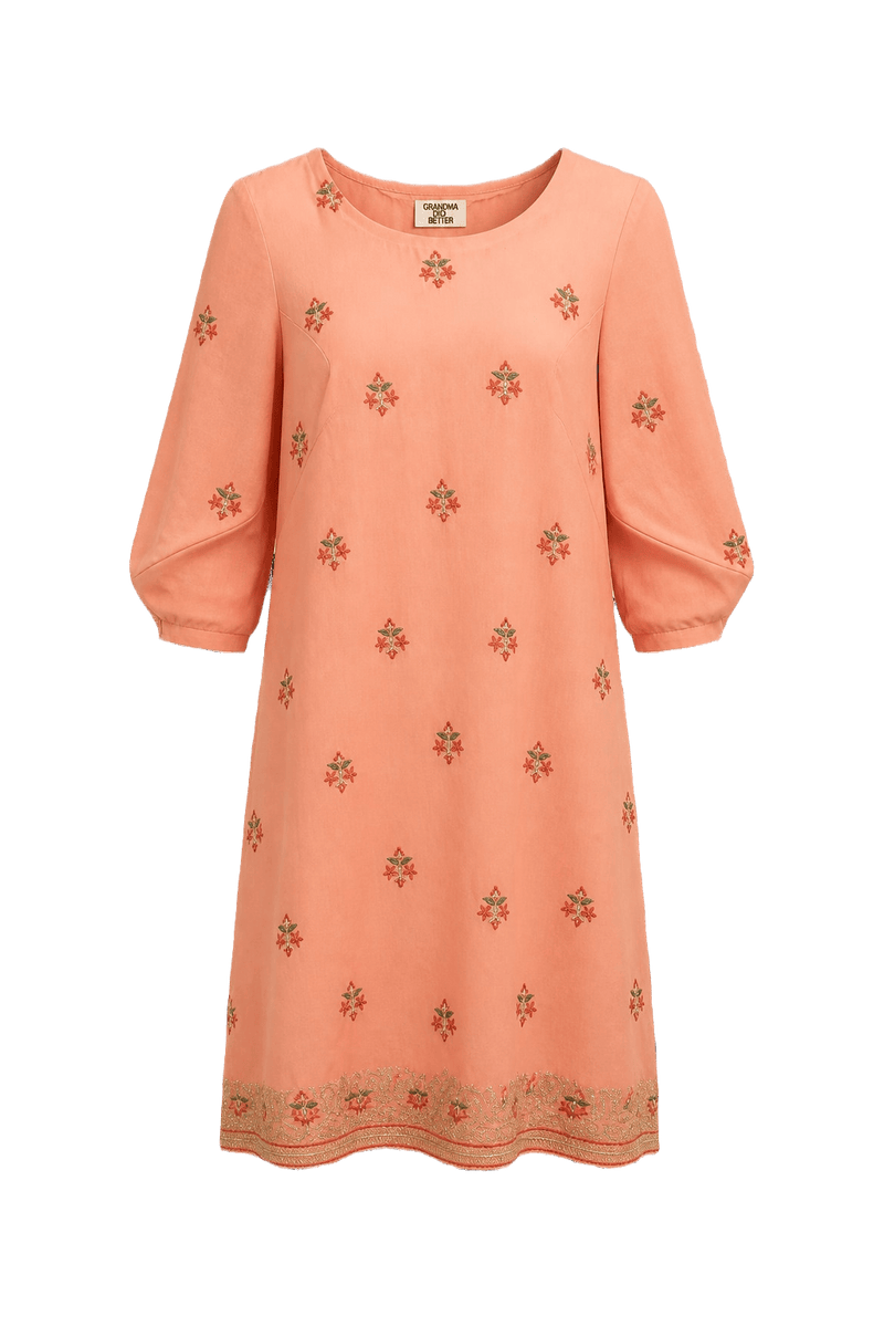1970s Peach Cotton Dress - Front View