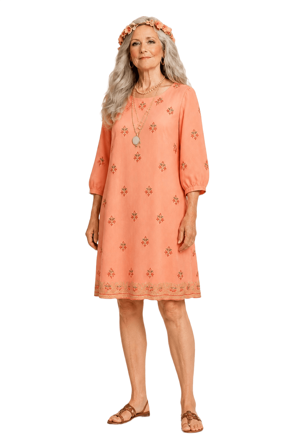1970s Peach Cotton Dress - Model