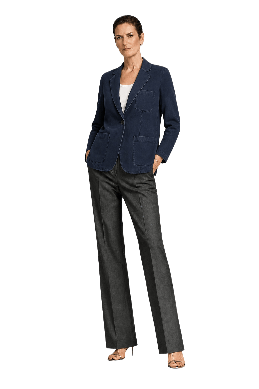 1990s Navy Blue Cotton Blazer - Model