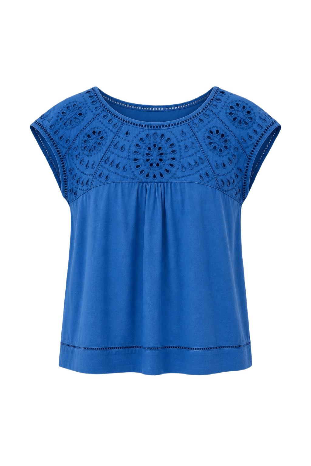 1970s Blue Cotton Blouse - Front View
