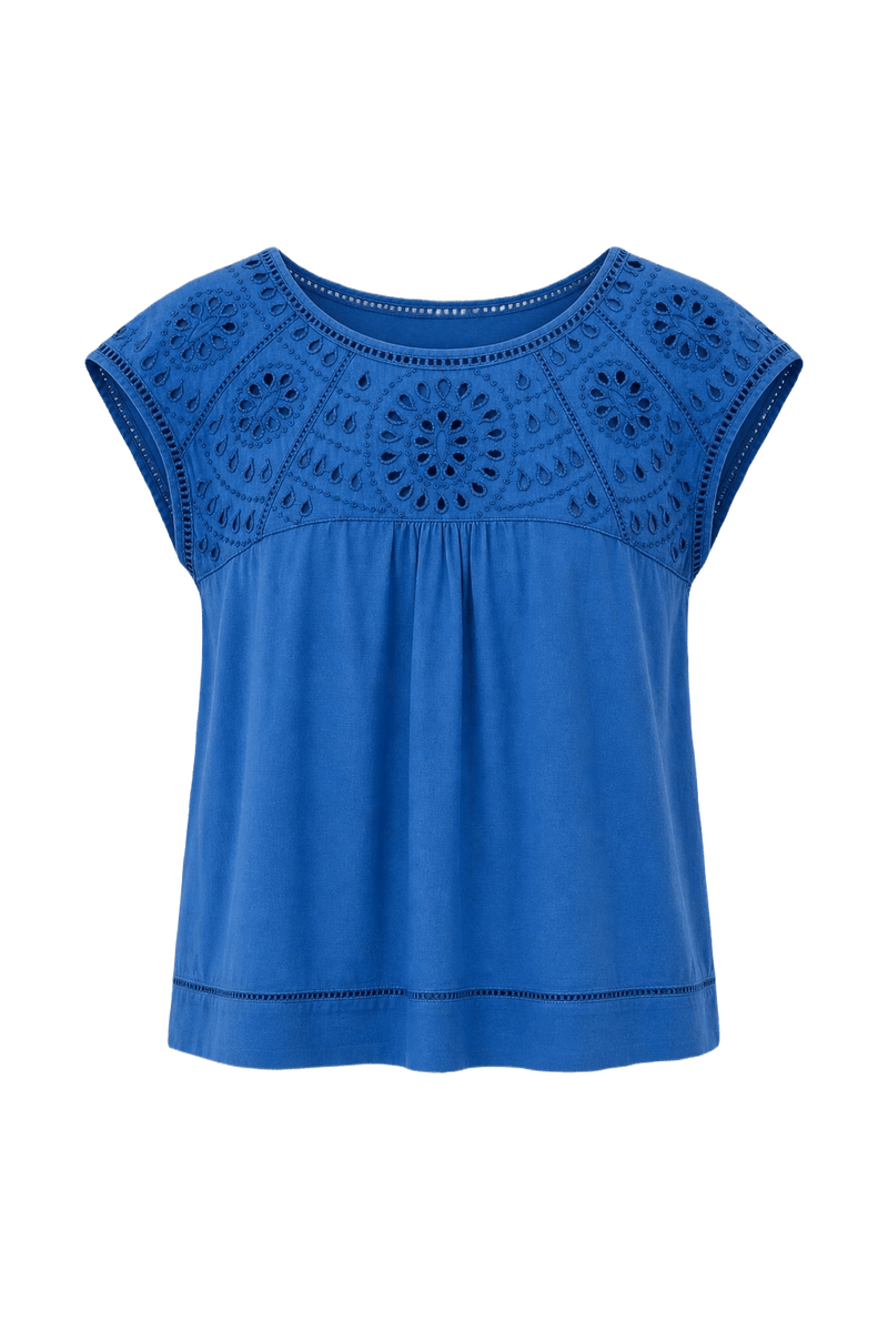 1970s Blue Cotton Blouse - Front View