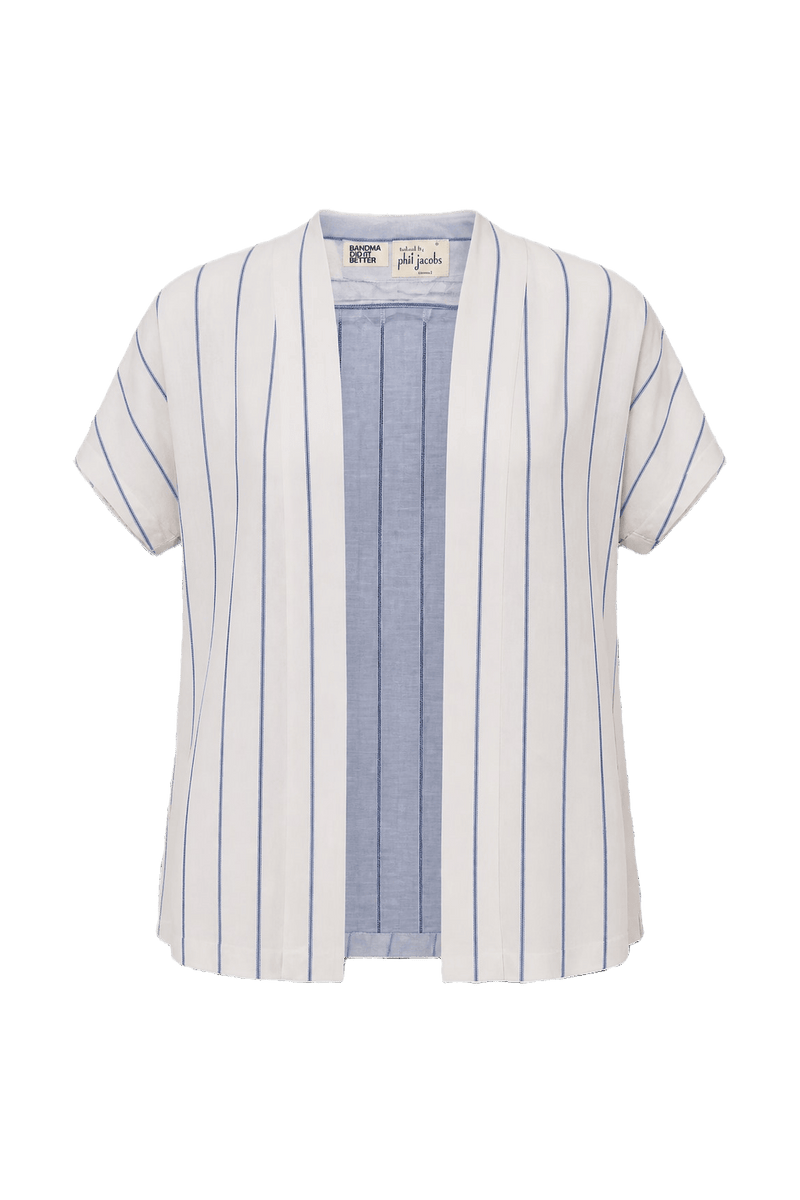 1970s White Cotton Striped Blouse - Front View