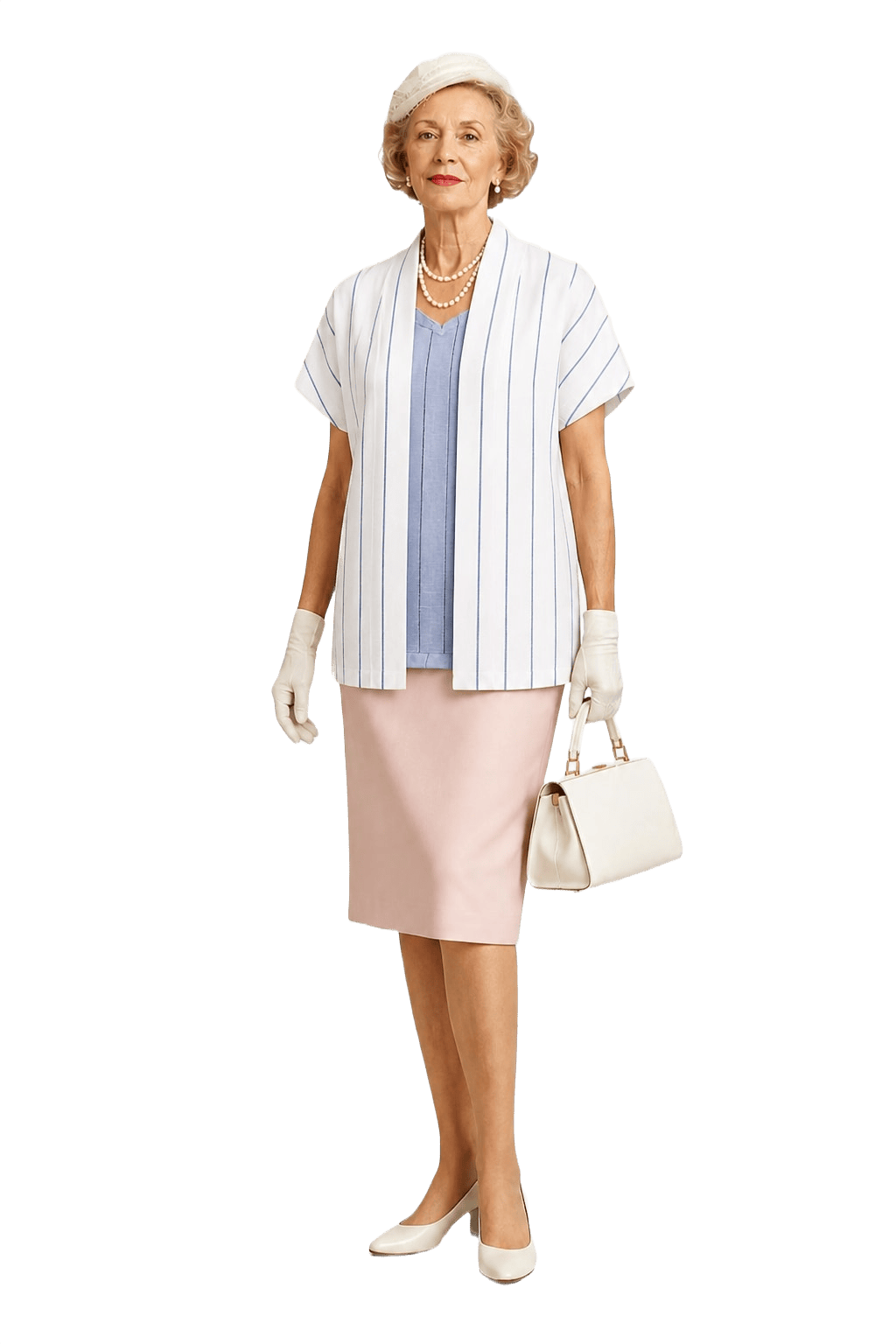 1970s White Cotton Striped Blouse - Model