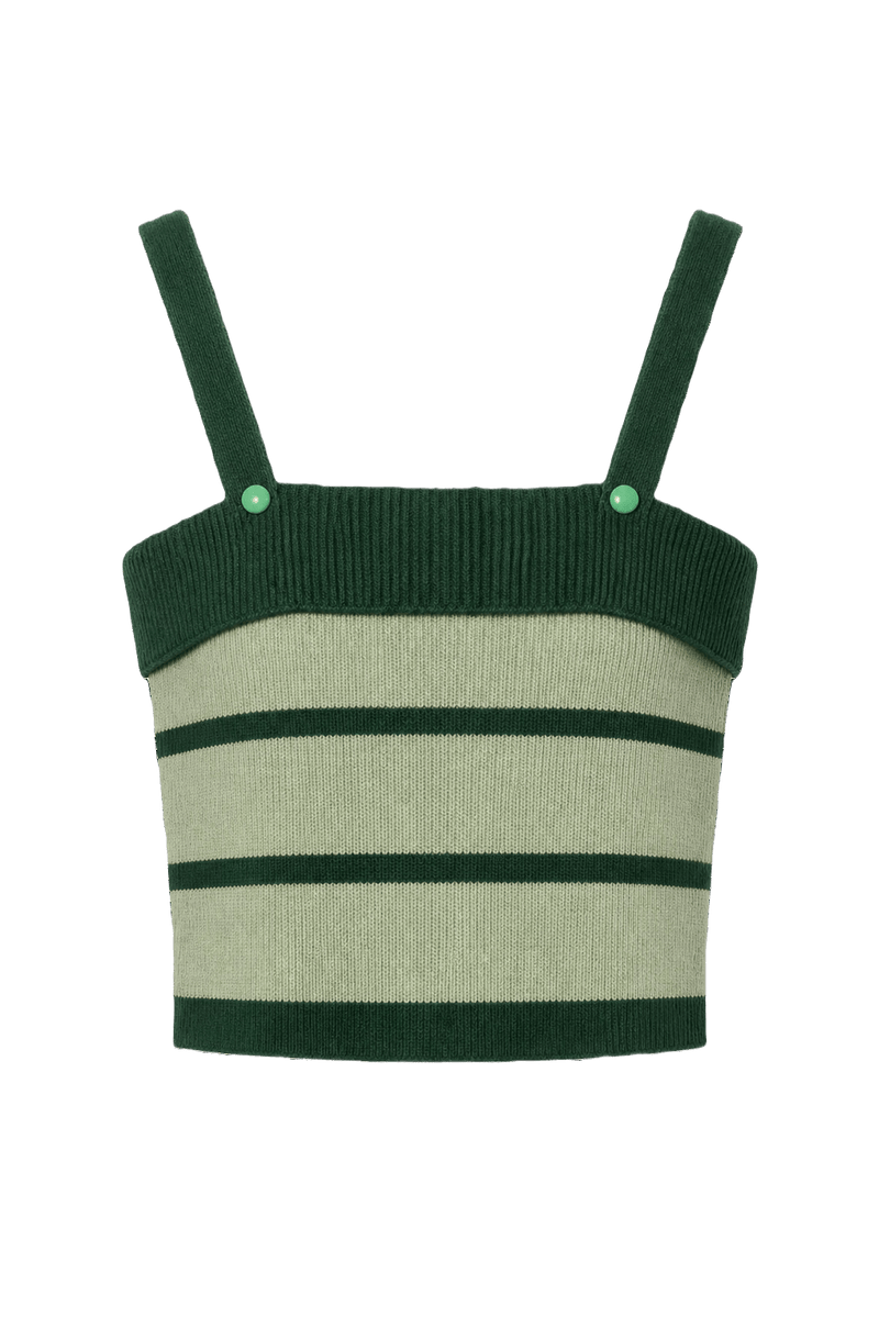 1960s Dark Green Cotton Tank Top - Front View