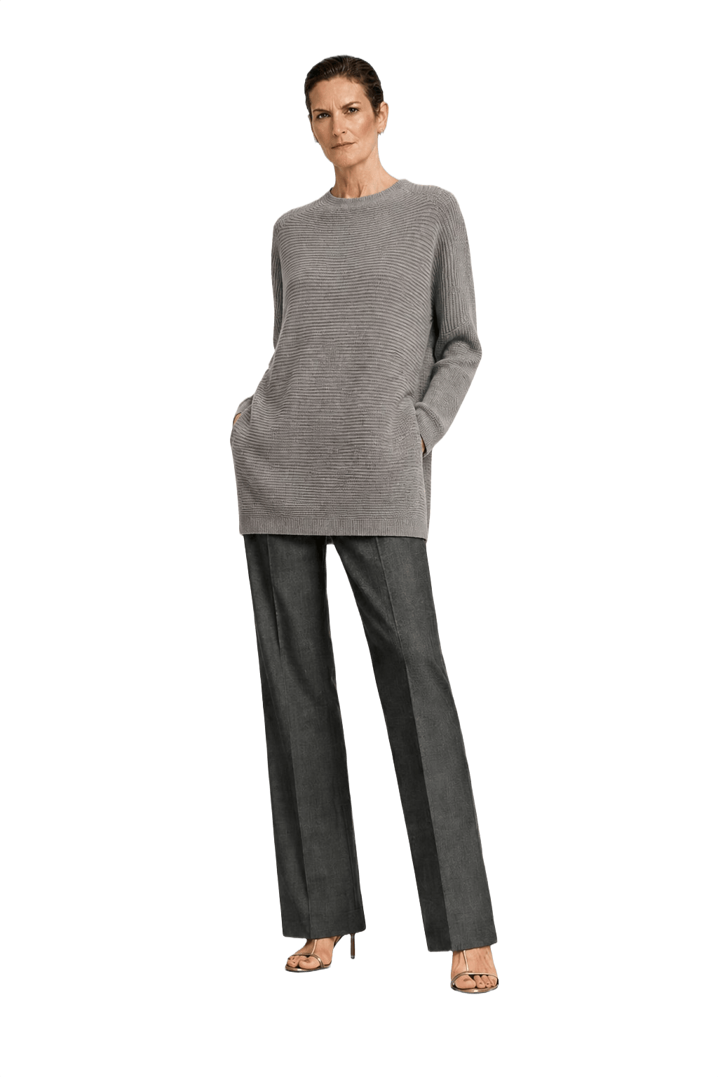 1990s Gray Cotton Blend Sweater - Model