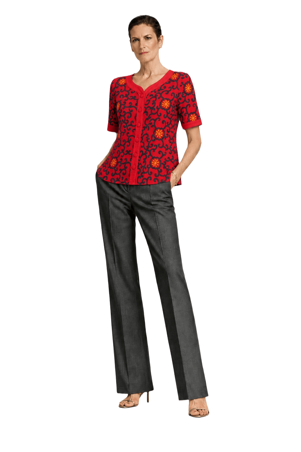 1970s Red Cotton Blouse - Model