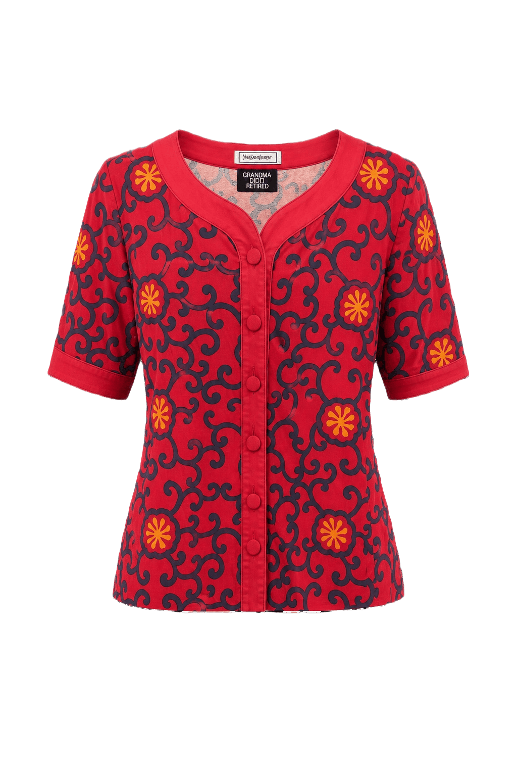 1970s Red Cotton Blouse - Front View