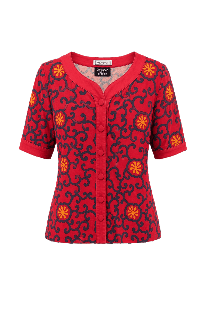 1970s Red Cotton Blouse - Front View