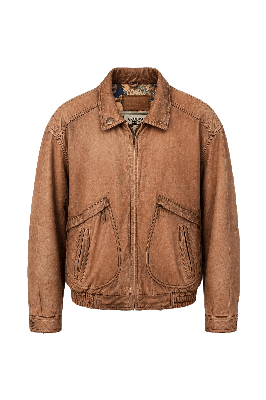 1990s Light Brown Distressed Leather Jacket - Front View