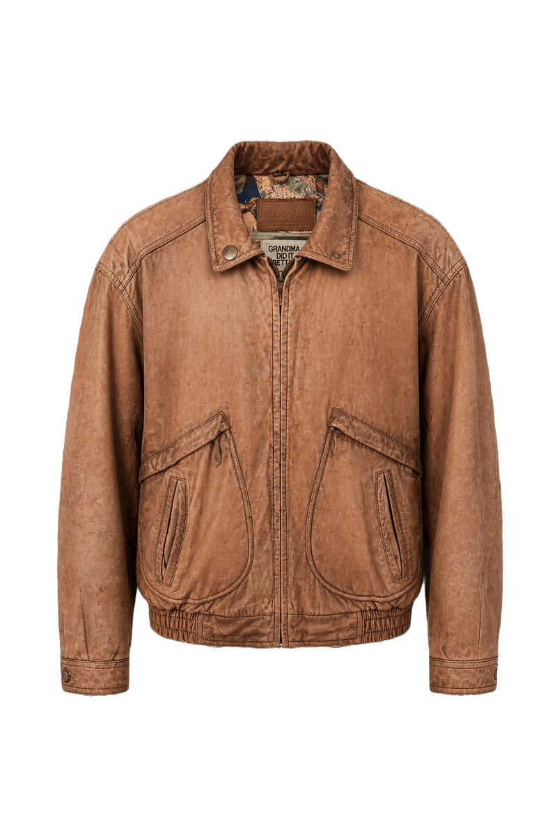 1990s Light Brown Distressed Leather Jacket - Front View