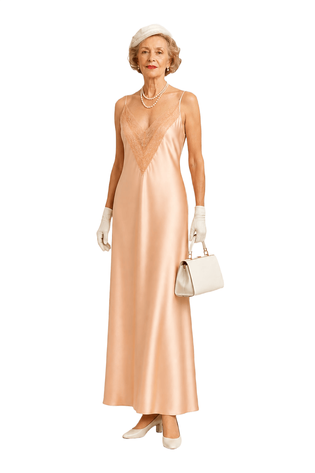 1950s Peach Silk Slip Dress - Model