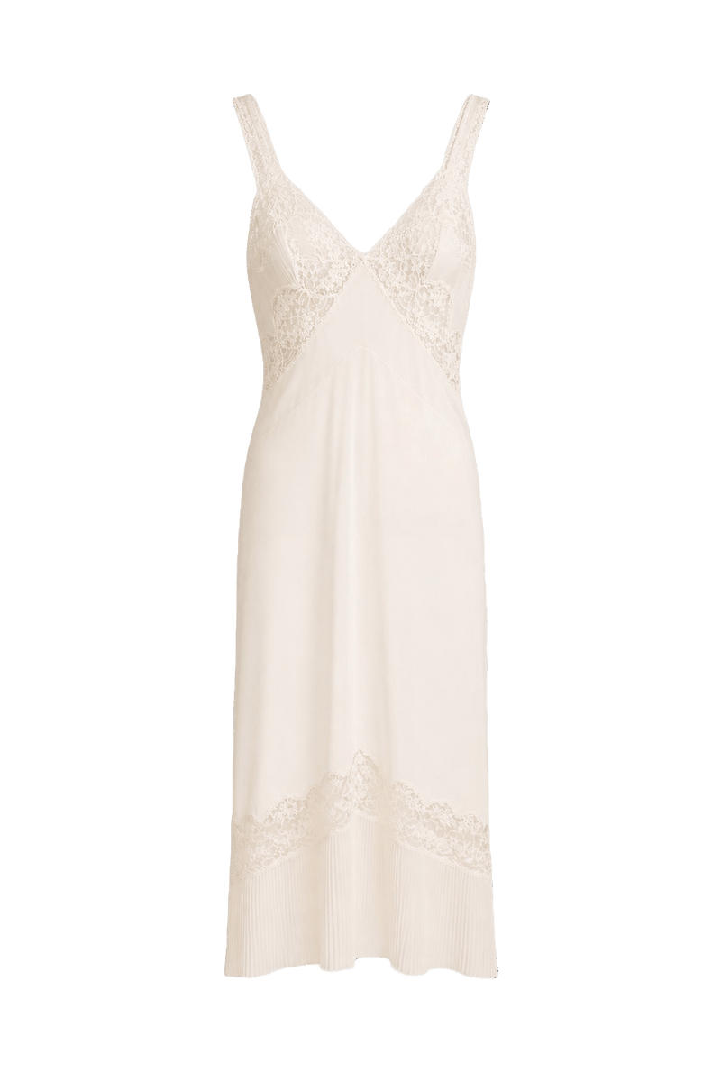 1950s Cream White Silk Slip Dress - Front View
