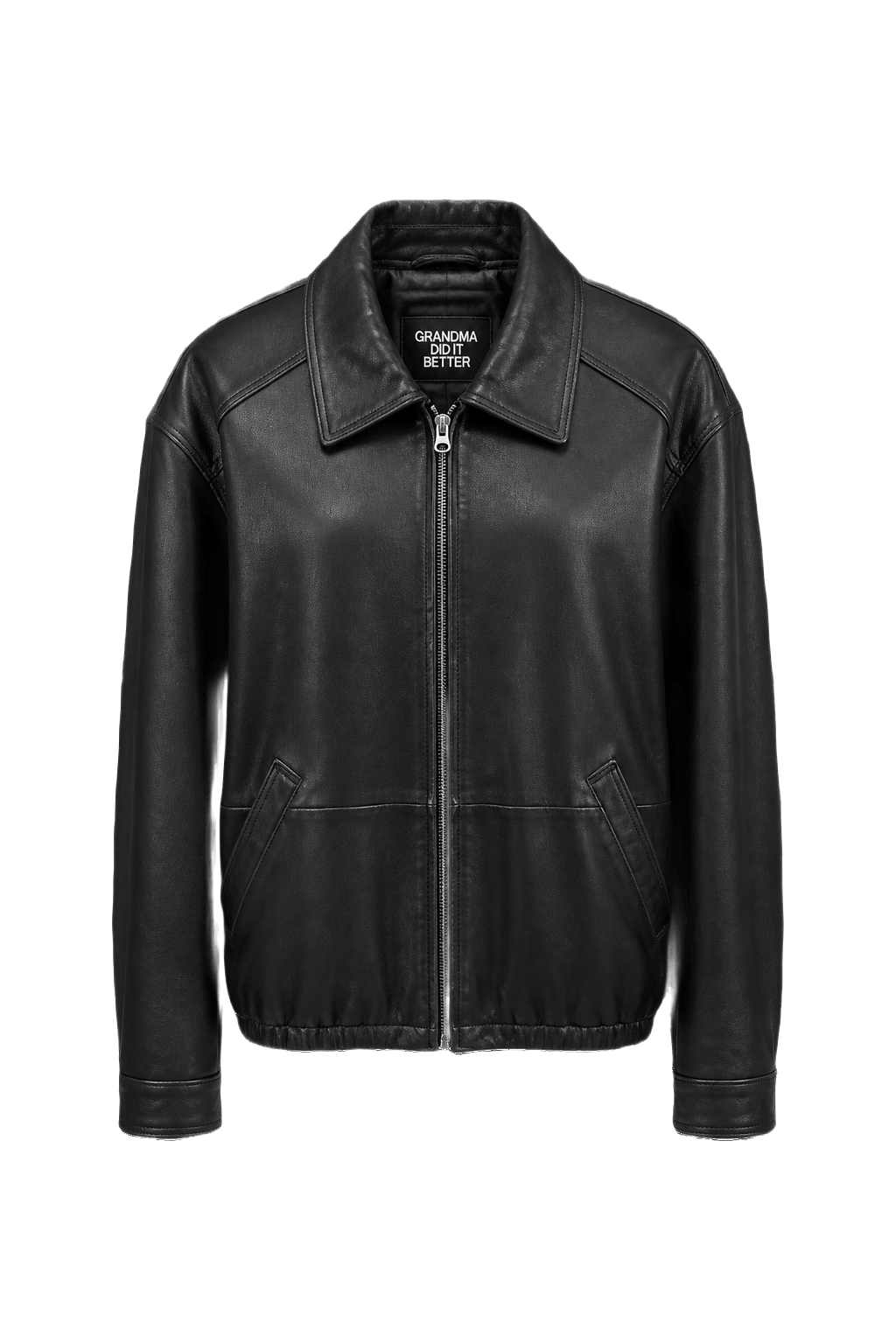 1990s Black Leather Jacket - Front View