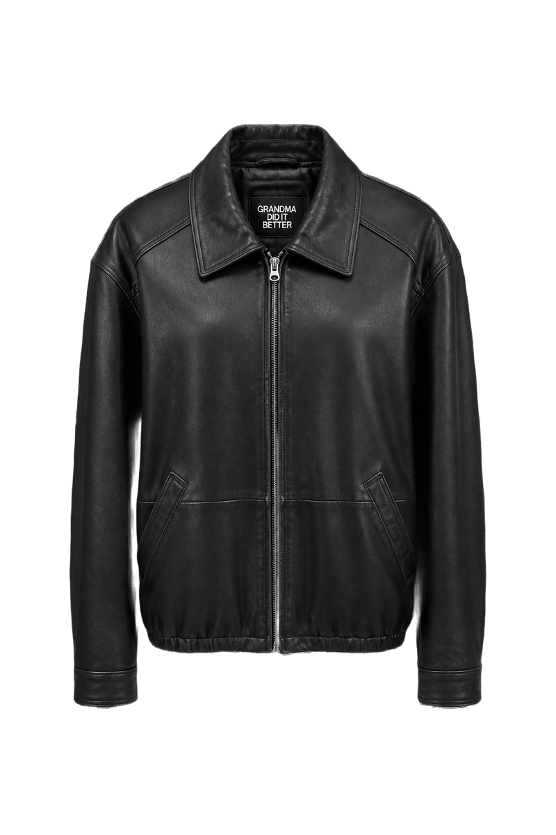 1990s Black Leather Jacket - Front View