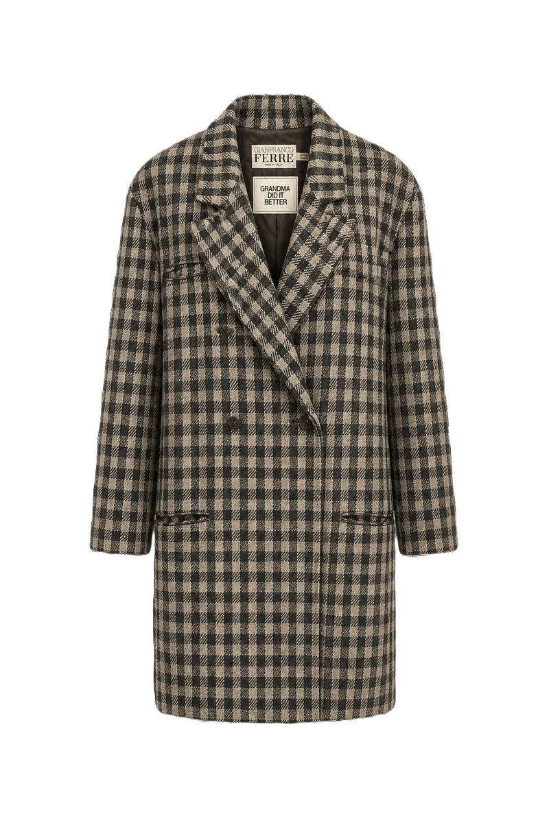 1970s Black and White Wool Blazer - Front View