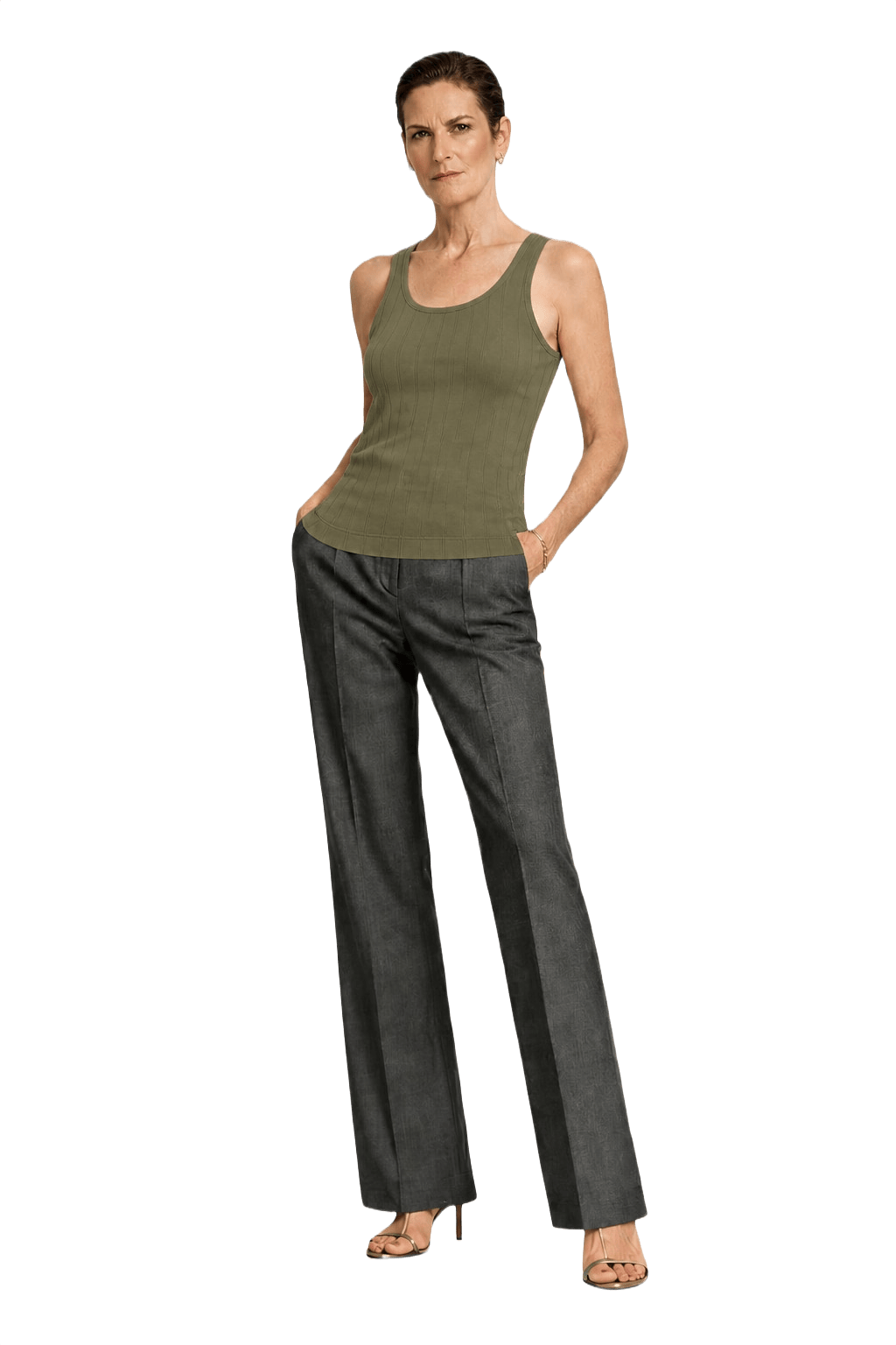 1990s Olive Green Cotton Tank Top - Model