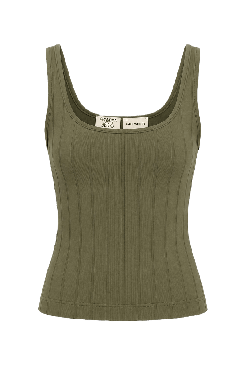 1990s Olive Green Cotton Tank Top - Front View