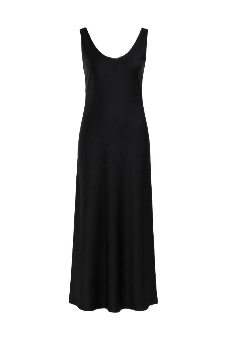 2000s Black Silk Slip Dress - Front View