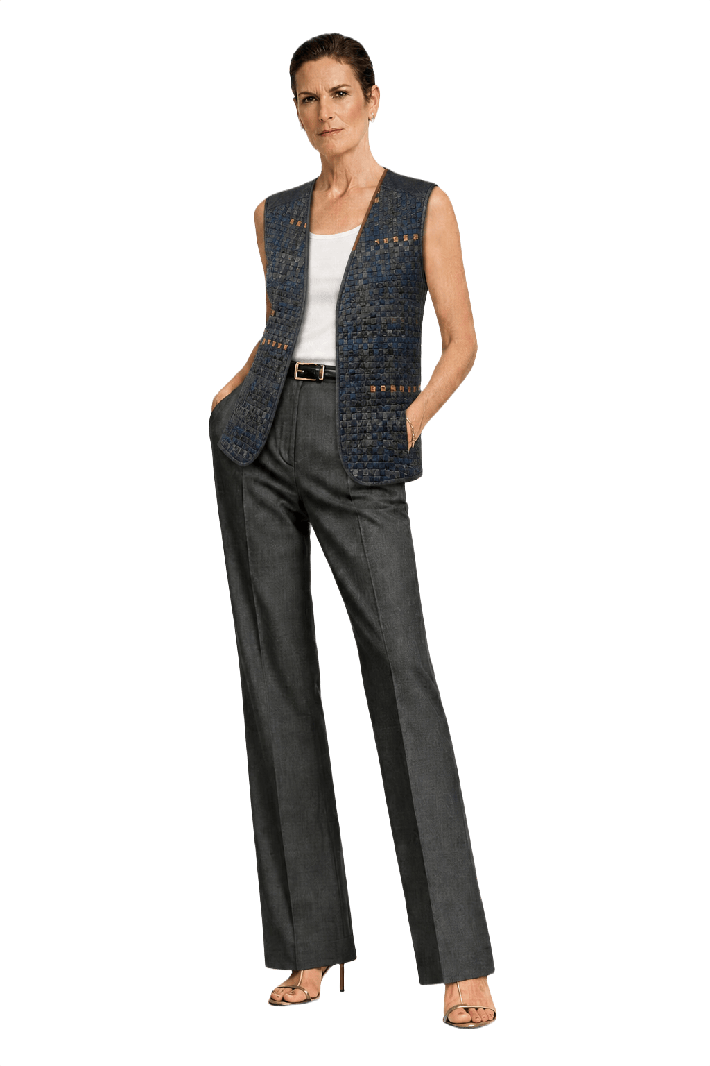 1990s Navy Blue Leather Vest - Model
