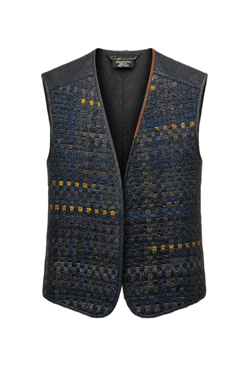 1990s Navy Blue Leather Vest - Front View