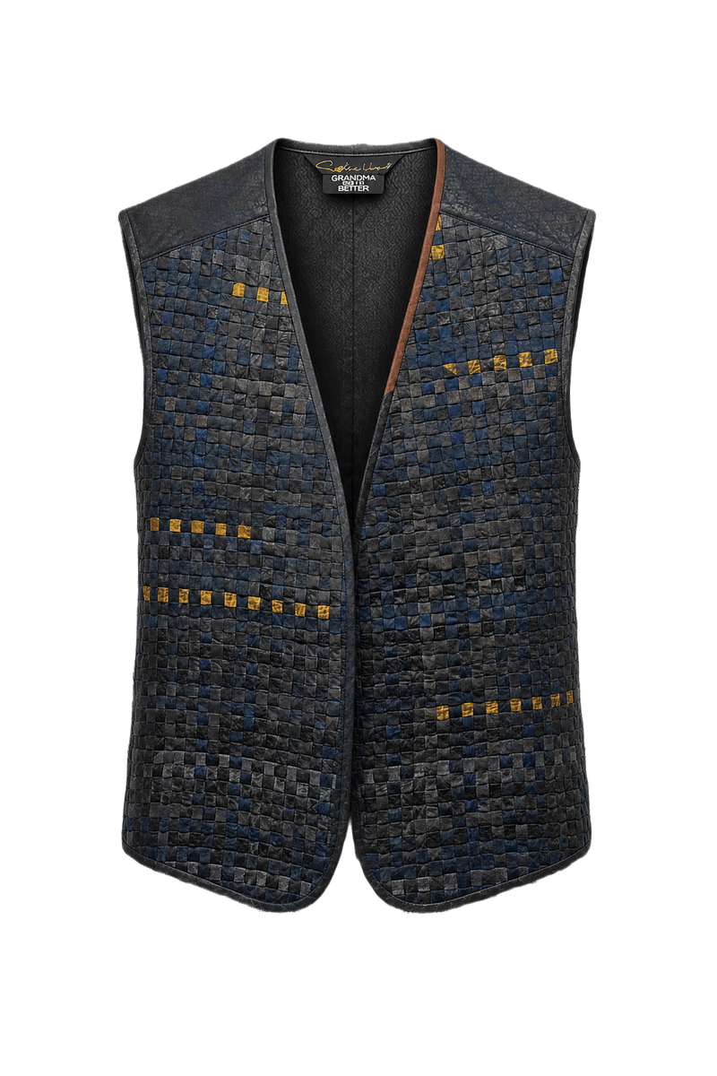 1990s Navy Blue Leather Vest - Front View
