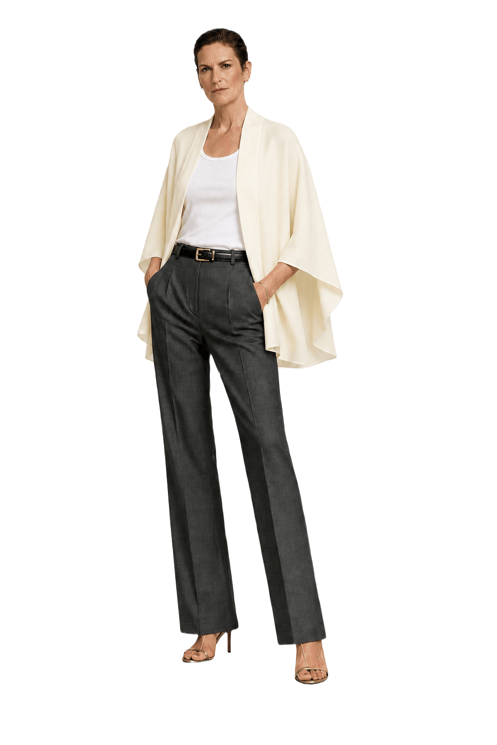 1990s Cream Polyester Cape - Model