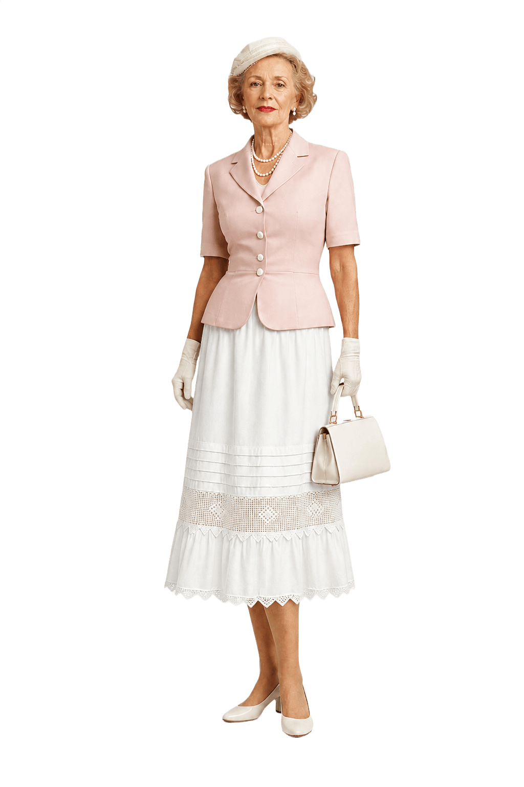 1950s Cream White Cotton Skirt - Model