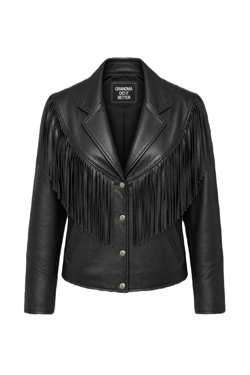 1970s Black Leather Jacket - Front View