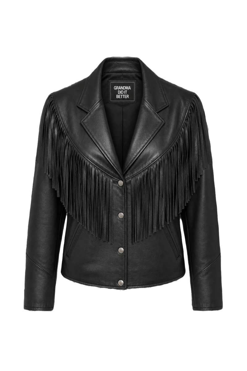 1970s Black Leather Jacket - Front View