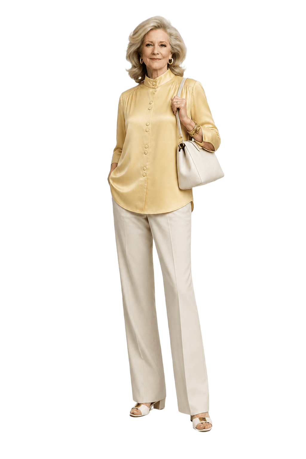 1970s Soft Yellow Silk Blouse - Model