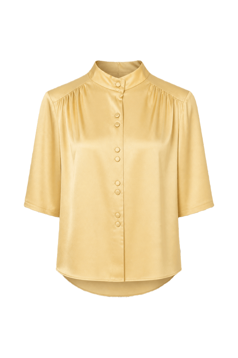 1970s Soft Yellow Silk Blouse - Front View
