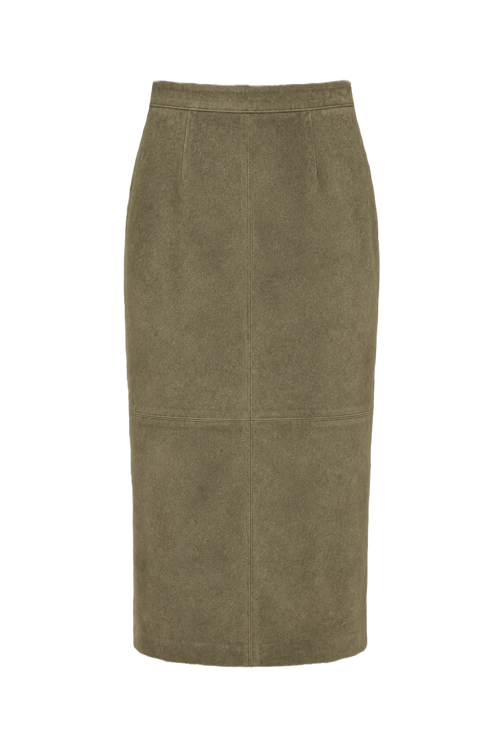 1990s Olive Green Suede Midi Skirt - Front View