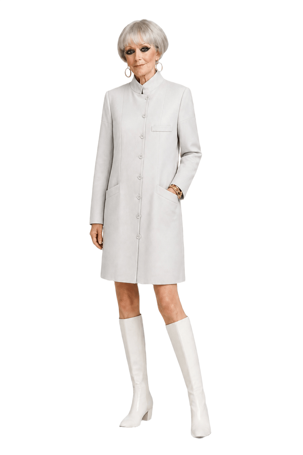 1960s Silver Synthetic Blend Coat - Model