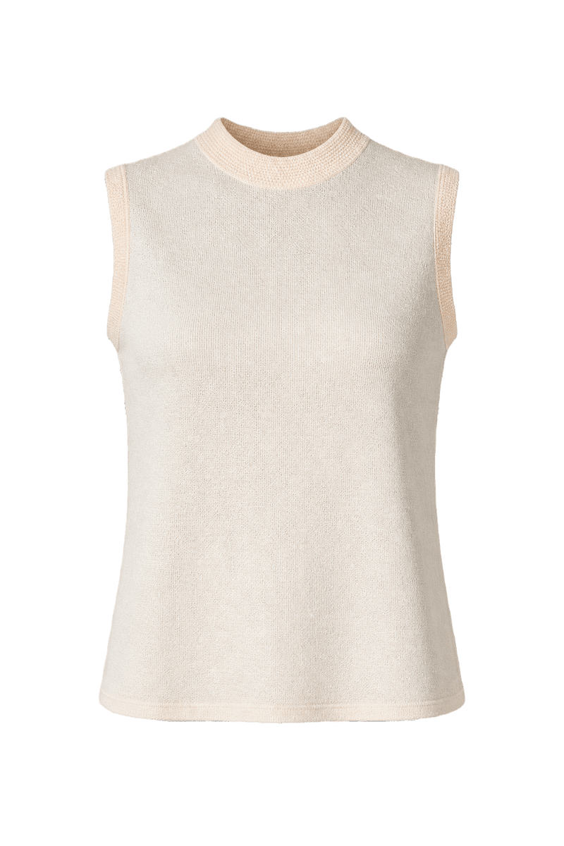 1960s Cream White Synthetic Blend Sleeveless Top - Front View