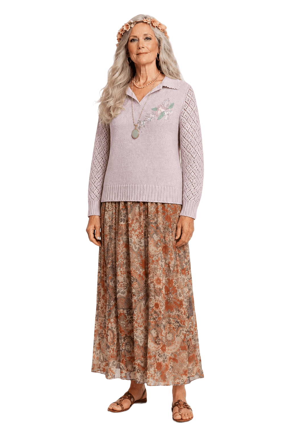 1970s Light Pink Cotton Blend Sweater - Model