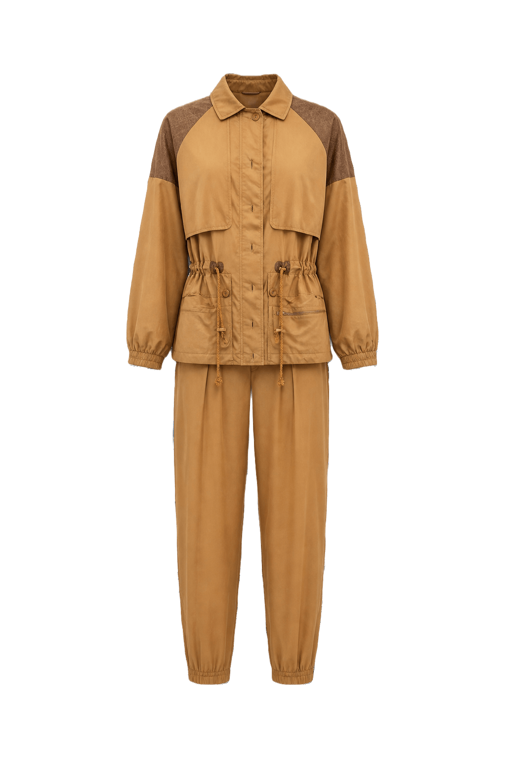 1980s Tan Synthetic Blend Jacket and Pants Set - Front View