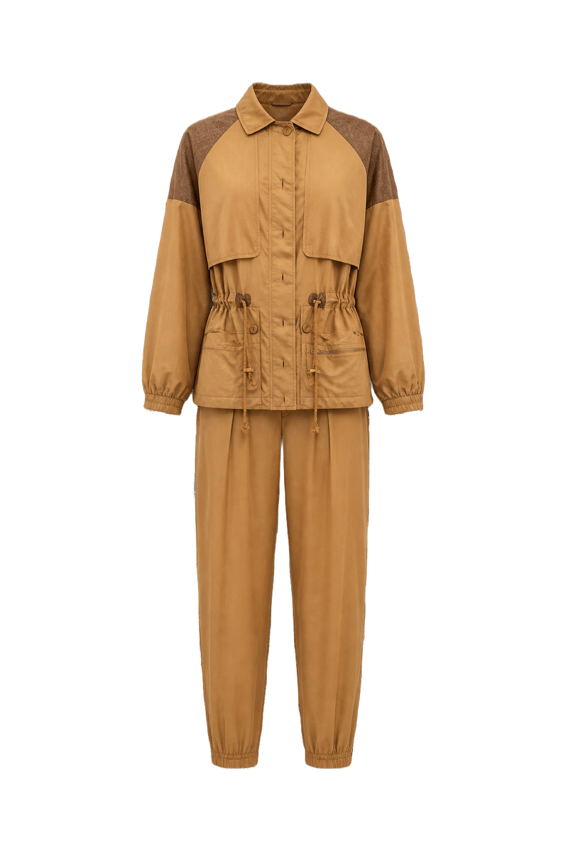 1980s Tan Synthetic Blend Jacket and Pants Set - Front View