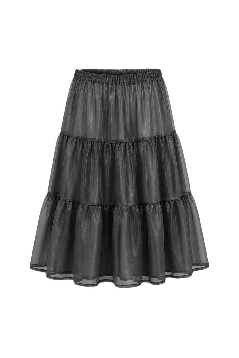 1950s Black Sheer Synthetic Skirt - Front View