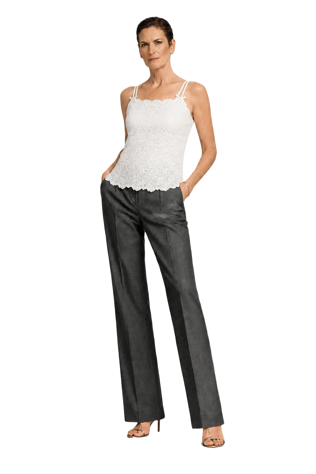 1990s Ivory Synthetic Blend Sleeveless Top - Model