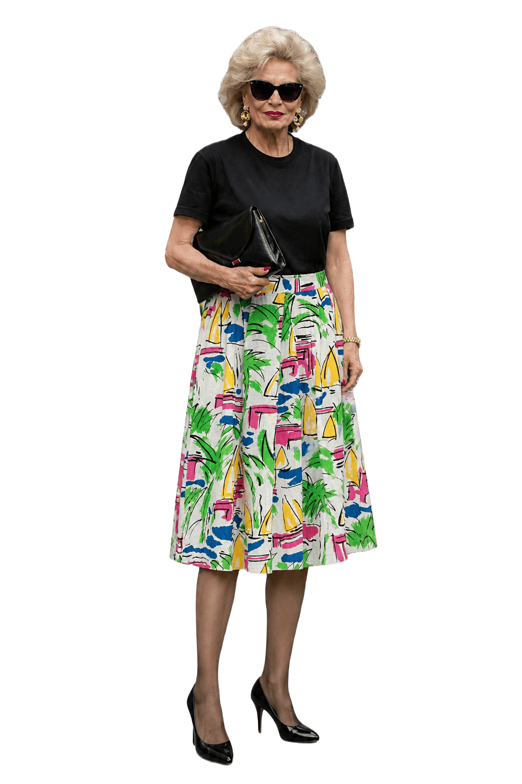 1980s Multi Synthetic Blend Skirt - Model