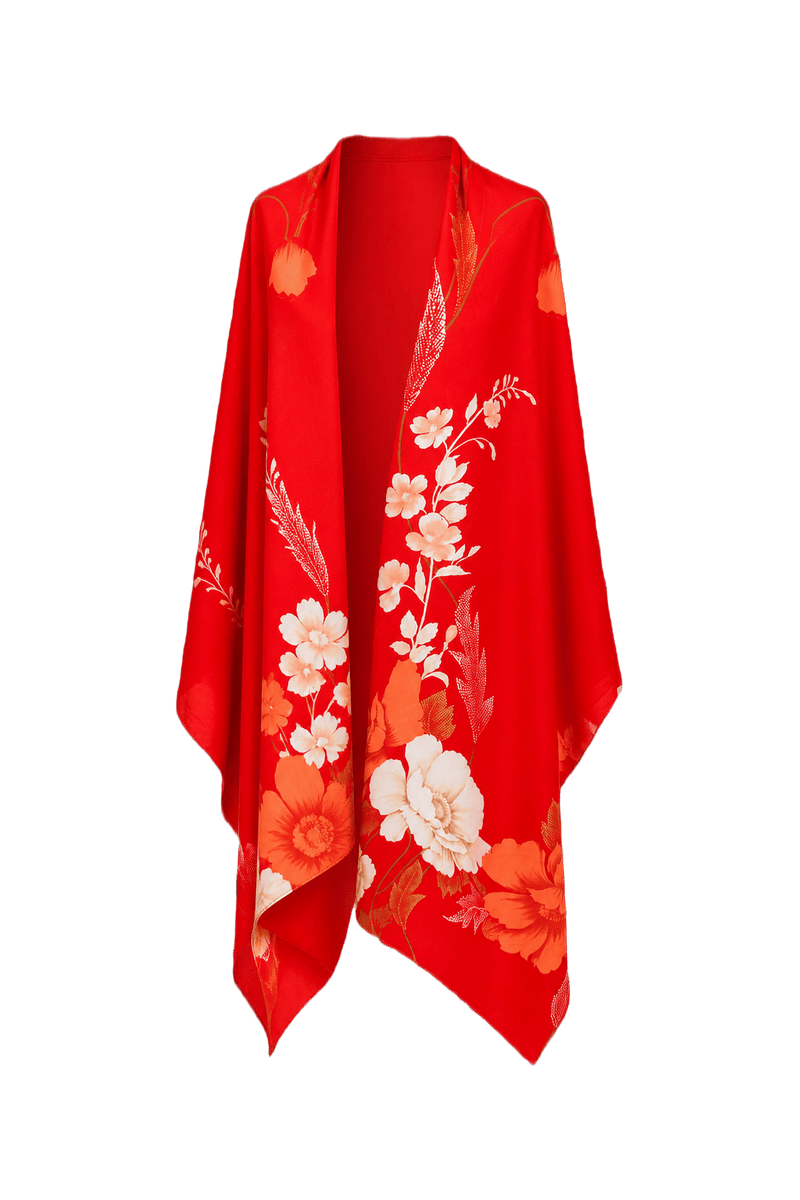 1970s Red Silk Blend Scarf - Front View