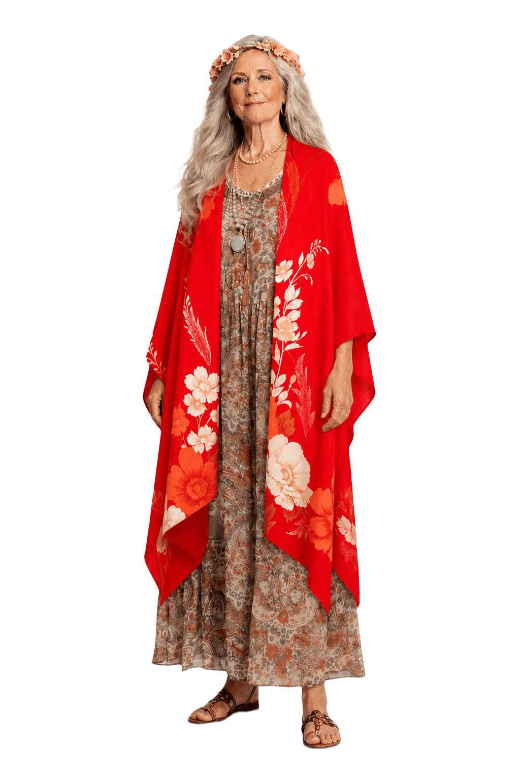 1970s Red Silk Blend Scarf - Model