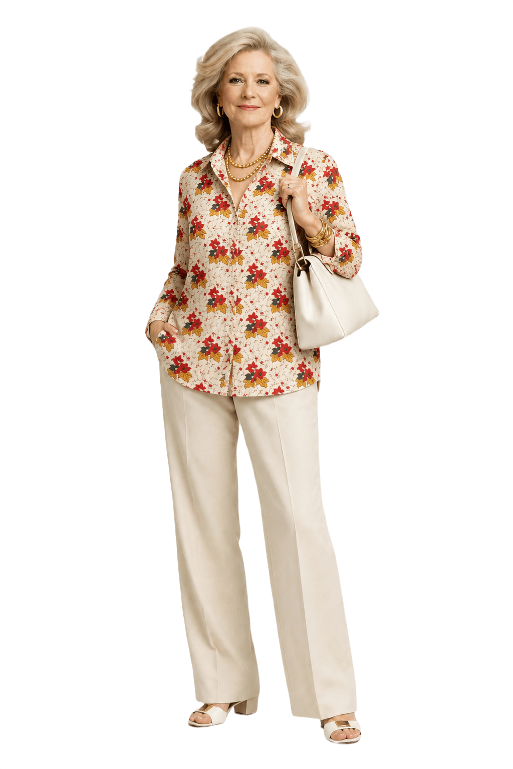 1970s Cream Synthetic Blend Shirt - Model