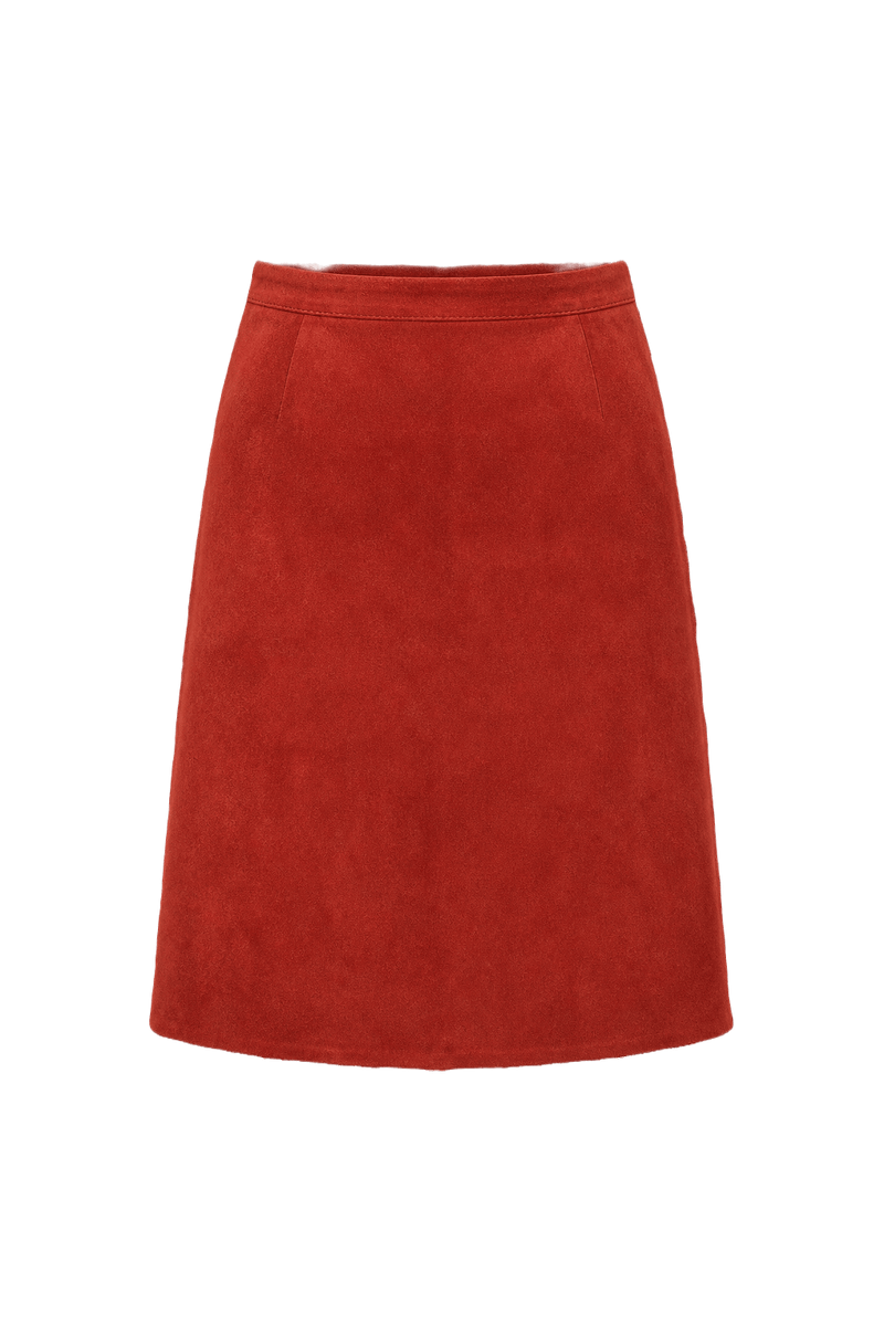 1980s Rust Red Suede Skirt - Front View