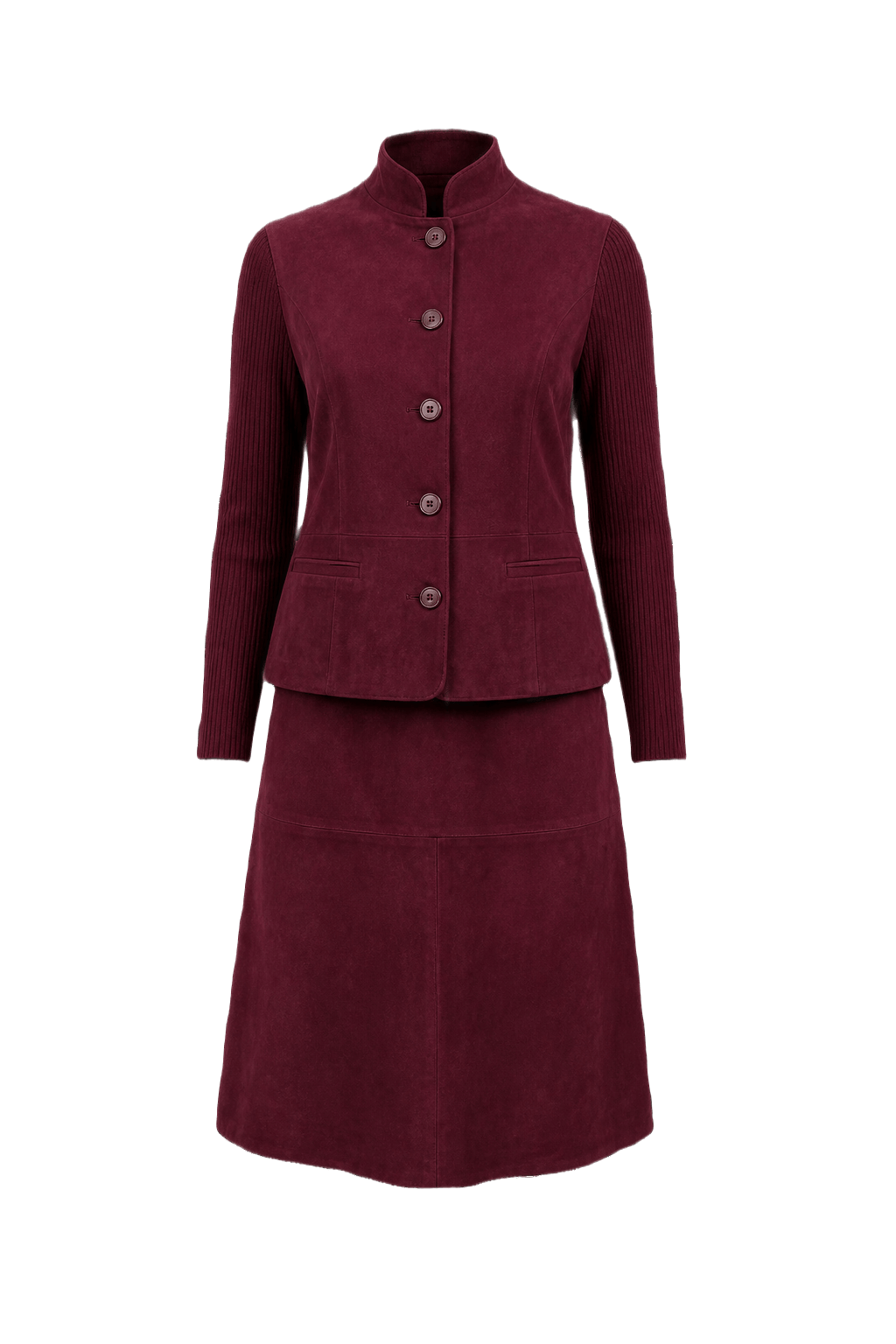 1980s Burgundy Suede Jacket and Skirt Set - Front View