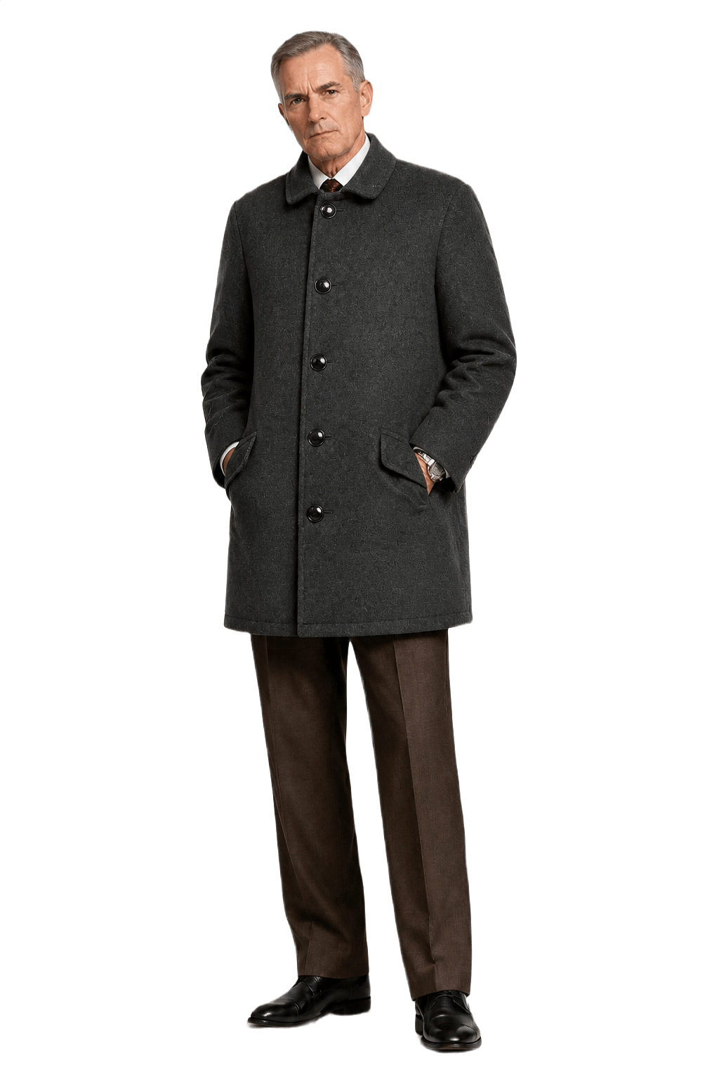 1990s Charcoal Grey Wool Blend Coat - Model